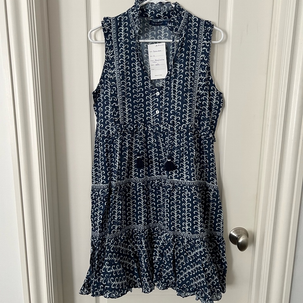 NWT La Plage Zelesa vines dress tassel navy white coastal beachy lowcountry